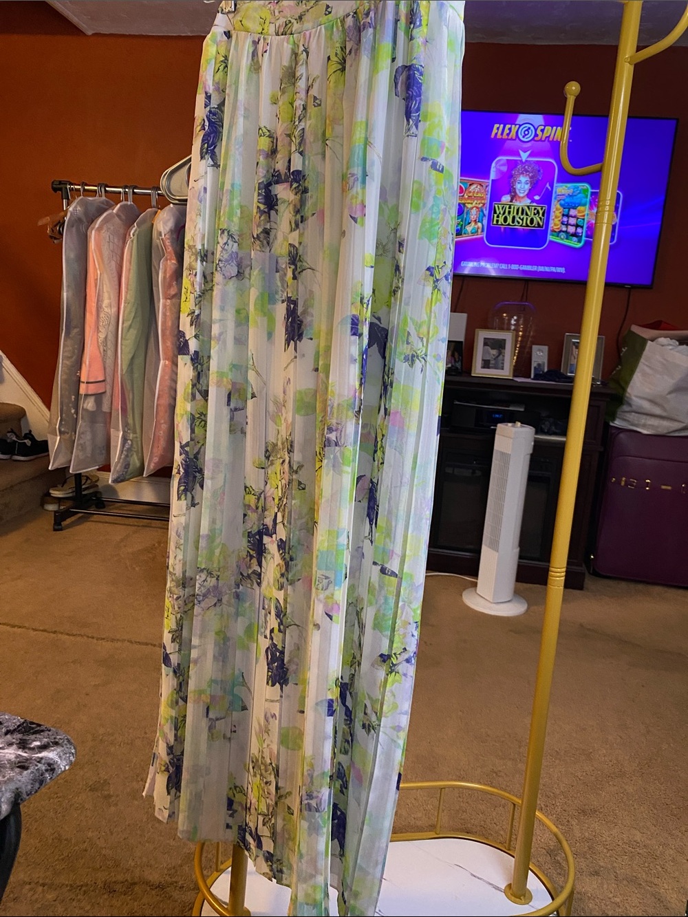 BCBGeneration White Floral Maxi Skirt with Blue and Green Accents